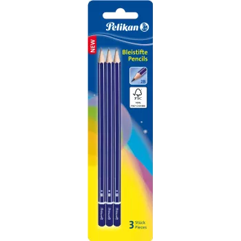 Pelikan 978783 2B sešstūra grafīta zīmulis, zils, FSC sertificēts koks, Vācija, blistera iepakojums