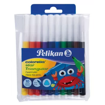 Pelikan 985663 smalko flomāsteru komplekts, 10 dažādas krāsas, mazgājams tintes, ventilējami drošības vāciņi, smalks 1,0 mm uzgalis