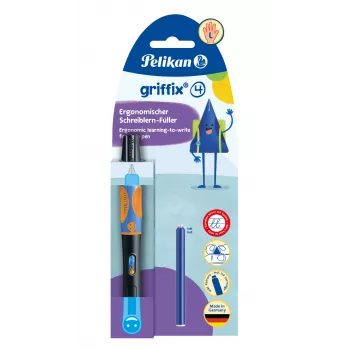 Pelikan griffix® pildspalva ar tinti kreiliem - Neonmelna - Zila tinte - Kārtridžu sistēma - Plastmasas korpuss - Nerūsējošā tērauda uzgalis - Kreiliem (820356)
