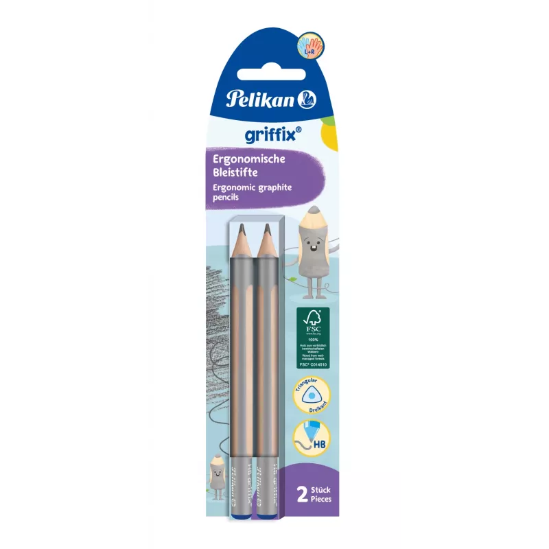 Pelikan Griffix Graphite Pencil HB, Triangular, Beige/Grey, 3.5 mm, 2 Pieces