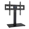 PERLESMITH PSTVS13 Brīvi stāvošs TV statīvs ar stiprinājumu 37-75 collu televizoriem, Melns, 45 kg ietilpība, VESA 100x100 līdz 600x400, augstuma regulēšana, pagriešana ±35°, rūdīta stikla pamatne
