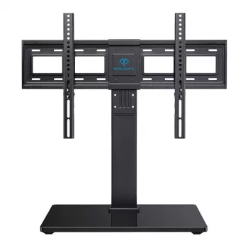 PERLESMITH PSTVS13 Brīvi stāvošs TV statīvs ar stiprinājumu 37-75 collu televizoriem, Melns, 45 kg ietilpība, VESA 100x100 līdz 600x400, augstuma regulēšana, pagriešana ±35°, rūdīta stikla pamatne