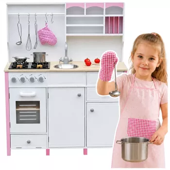 PETMEX Paula Wooden Kitchen for Children Pink White Opening Elements