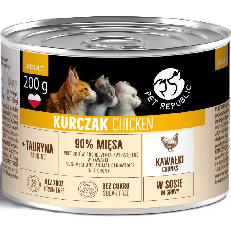 PETREPUBLIC pieaugušiem kaķiem vistas gabaliņi mērcē mitrā kaķu barība – 10 x 200g