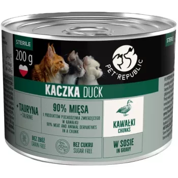 PETREPUBLIC pieaugušiem sterilizētiem kaķiem gabaliņi ar pīli mērcē – mitrā kaķu barība – 10x200g