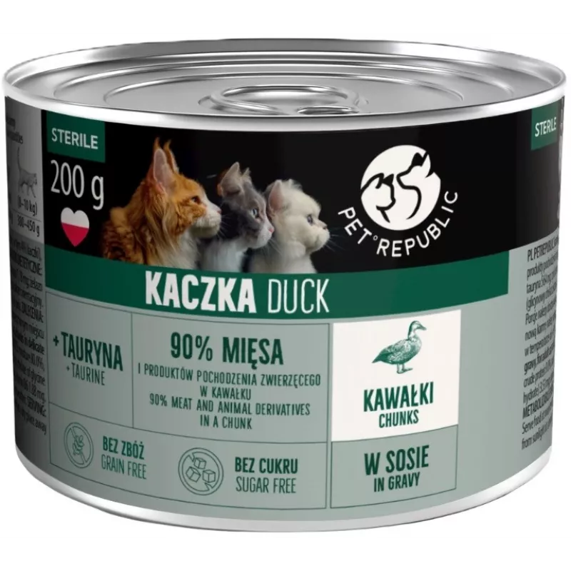 PETREPUBLIC pieaugušiem sterilizētiem kaķiem gabaliņi ar pīli mērcē – mitrā kaķu barība – 10x200g