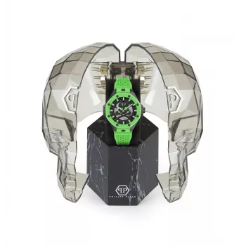 Philipp Plein vīriešu automātiskais pulkstenis PWPFA0624 46mm nerūsējošais tērauds melns silikons