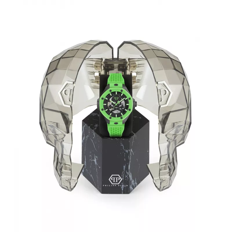 Philipp Plein vīriešu automātiskais pulkstenis PWPFA0624 46mm nerūsējošais tērauds melns silikons