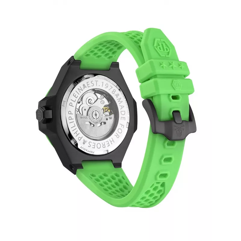 Philipp Plein vīriešu automātiskais pulkstenis PWPFA0624 46mm nerūsējošais tērauds melns silikons