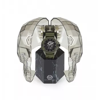 Philipp Plein vīriešu PWUBA0423 automātiskais skeleta pulkstenis 44mm melns silikons