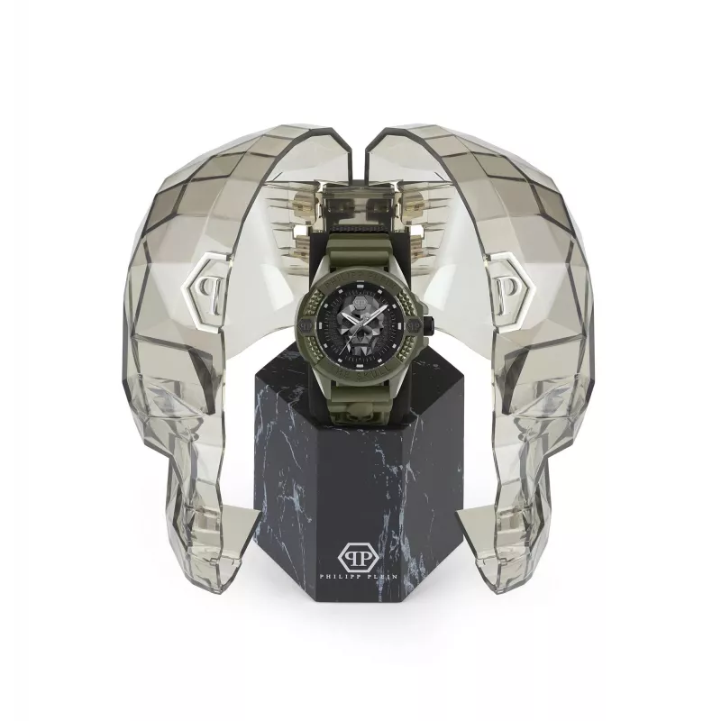 Philipp Plein vīriešu PWUBA0423 automātiskais skeleta pulkstenis 44mm melns silikons