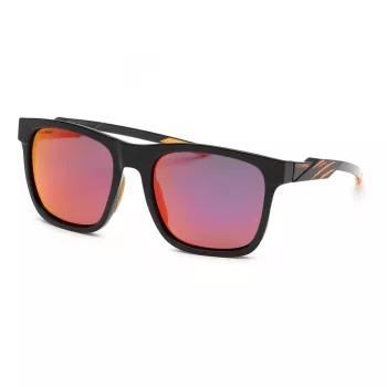 Philipp Plein Sport SSP010-56Z42P Vīriešu taisnstūra saulesbrilles - Melns rāmis, pelēka polarizēta lēca 56/19/135 mm
