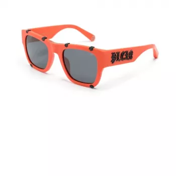 Philipp Plein SPP042W54V47F Vīriešu taisnstūra saulesbrilles Melnas/Pelēkas 54/23/145 mm