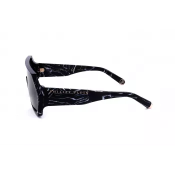 Philipp Plein SPP047-0Z21 Vīriešu saulesbrilles Melns rāmis Pelēkas lēcas 99mm