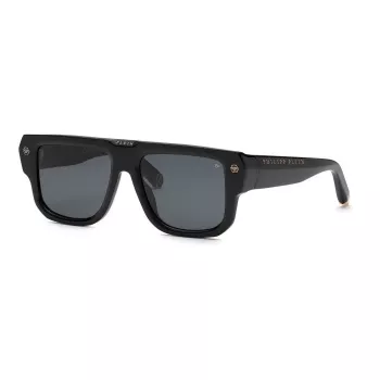 Philipp Plein SPP179-550Z29 Vīriešu saulesbrilles, melns acetāta rāmis, pelēkas polikarbonāta lēcas, 55/18/145 mm
