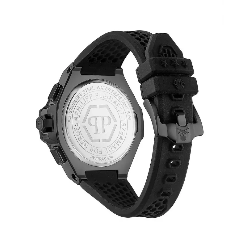 Philipp Plein The $keleton vīriešu automātiskais pulkstenis PWPRA0624 46mm nerūsējošais tērauds melns silikons