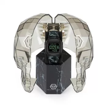 Philipp Plein The $kull vīriešu kvarca pulkstenis 44mm nerūsējošais tērauds melns silikons PWHAA1822
