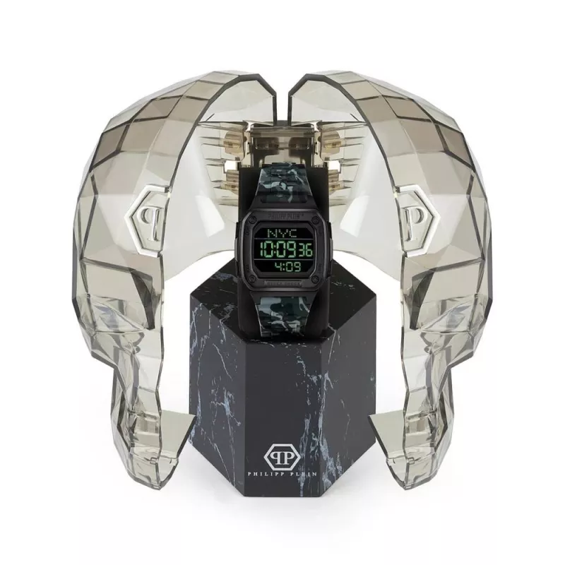 Philipp Plein The $kull vīriešu kvarca pulkstenis 44mm nerūsējošais tērauds melns silikons PWHAA1822