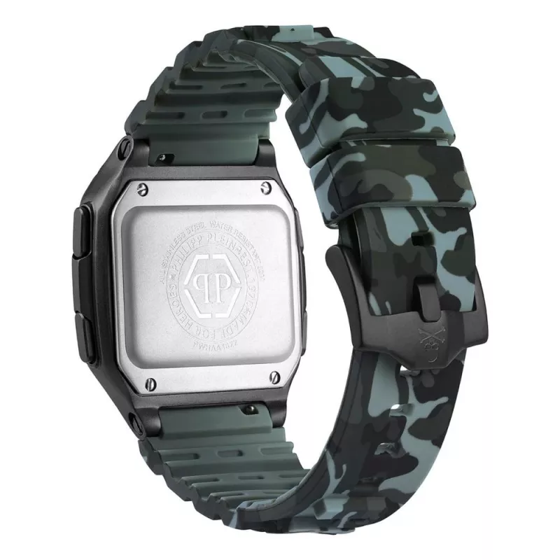 Philipp Plein The $kull vīriešu kvarca pulkstenis 44mm nerūsējošais tērauds melns silikons PWHAA1822