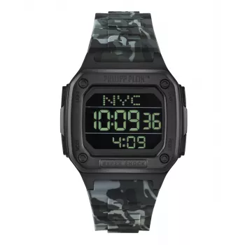 Philipp Plein The $kull vīriešu kvarca pulkstenis 44mm nerūsējošais tērauds melns silikons PWHAA1822