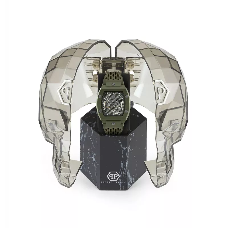 Philipp Plein The $kull Vīriešu Pulkstenis PWVBA0223 44mm Nerūsējošais Tērauds Kvarcs Melns Ciparnīca Silikona Siksniņa