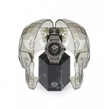Philipp Plein The Skeleton vīriešu pulkstenis PWUBA0323 44mm Melns IP Nerūsējošais tērauds Silikons