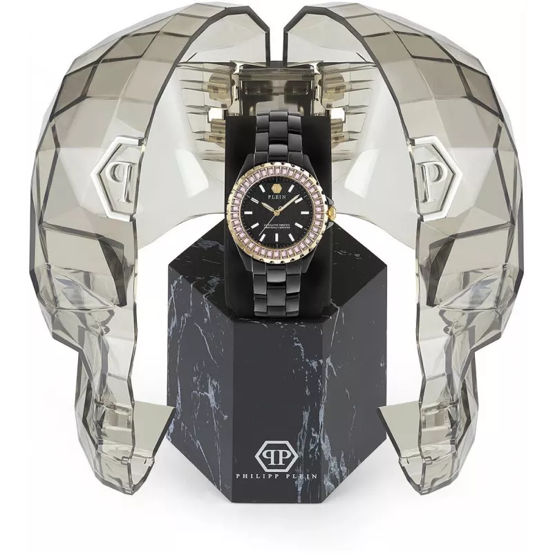 Philipp Plein The Skull Sieviešu kvarca pulkstenis 38mm Nerūsējošais tērauds Melns silikons PWPPA0324