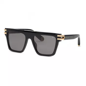 PHILIPP PLEIN Unisex saulesbrilles SPP108M560700 - Melns rāmis, pelēkas lēcas, 56 mm