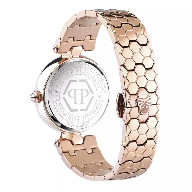 Philipp Plein Sieviešu PWEAA0821 32mm nerūsējošā tērauda kvarca pulkstenis ar melnu galvaskausa ciparnīcu