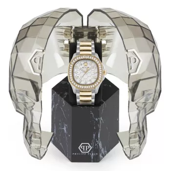 Philipp Plein Sieviešu PWTAA0523 Automātiskais Skeleta Pulkstenis 38mm Roze Zelts Nerūsējošais Tērauds un Melns Silikons