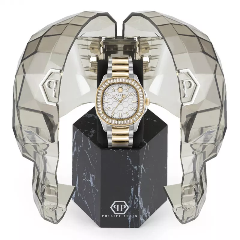 Philipp Plein Sieviešu PWTAA0523 Automātiskais Skeleta Pulkstenis 38mm Roze Zelts Nerūsējošais Tērauds un Melns Silikons