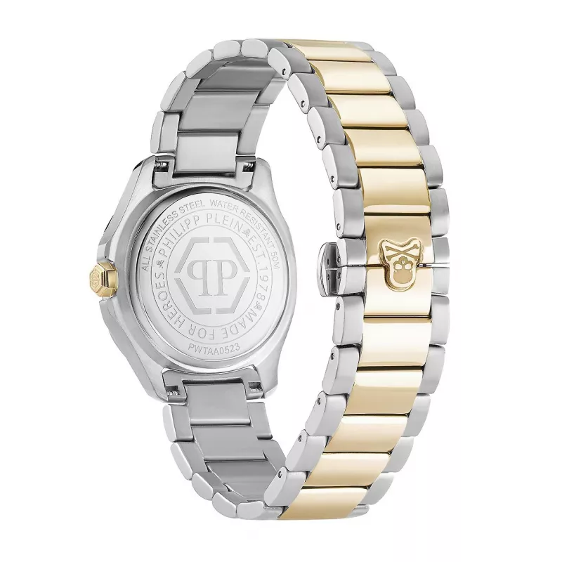 Philipp Plein Sieviešu PWTAA0523 Automātiskais Skeleta Pulkstenis 38mm Roze Zelts Nerūsējošais Tērauds un Melns Silikons