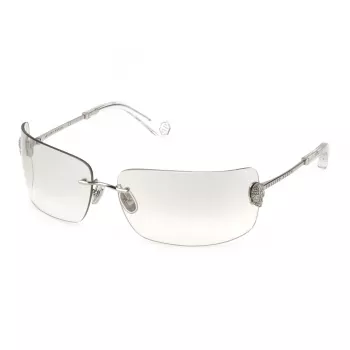 Philipp Plein Sieviešu saulesbrilles SPP027V95579X - Pārlieku liels melns rāmis, pelēkas lēcas, UV400 aizsardzība