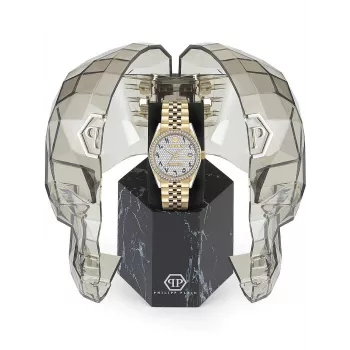 Philipp Plein Sieviešu pulkstenis PW2BA0223 38mm rozā zelta tonēts nerūsējošais tērauds balts silikons