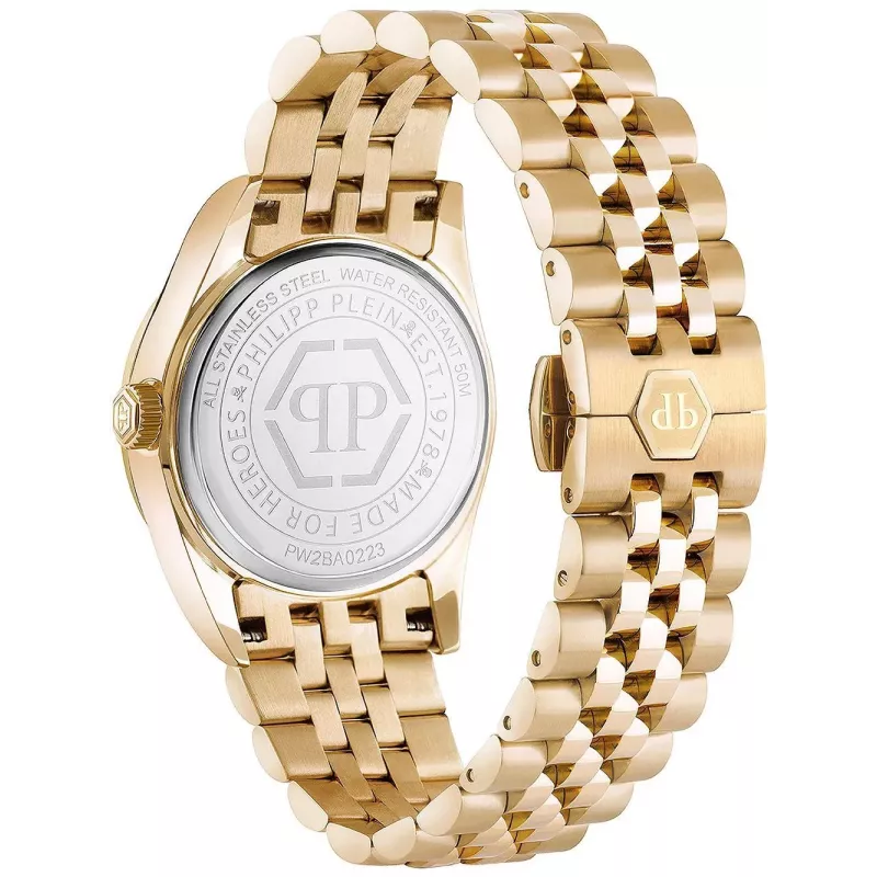 Philipp Plein Sieviešu pulkstenis PW2BA0223 38mm rozā zelta tonēts nerūsējošais tērauds balts silikons