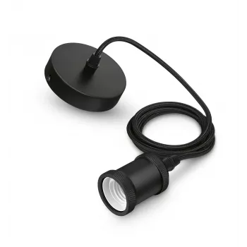 Philips Vintage Pendant Light E27 Socket Black Canopy Black