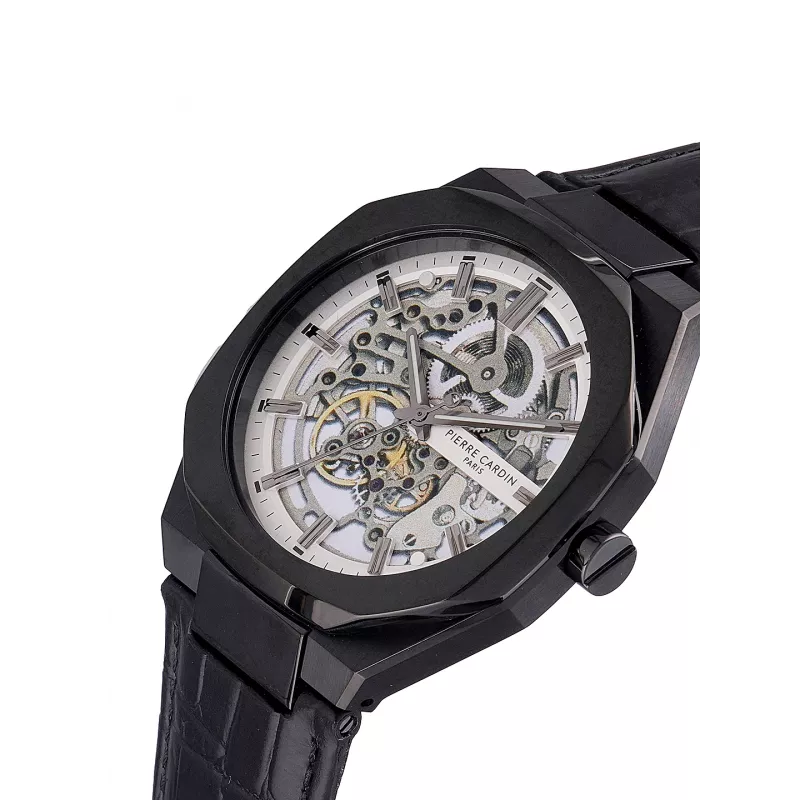 Pierre Cardin vīriešu analogais kvarca pulkstenis CF.1002.LB.1 42mm melns ciparnīca ādas siksniņa