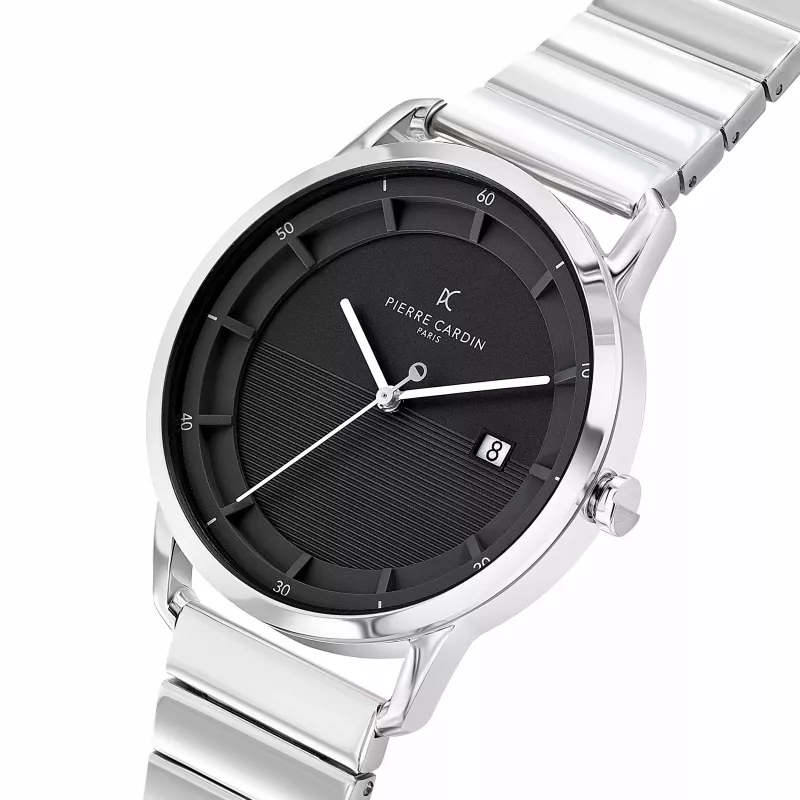 Pierre Cardin vīriešu analogais kvarca pulkstenis CLC.6006 - 43mm nerūsējošā tērauda korpuss, melna ādas siksniņa