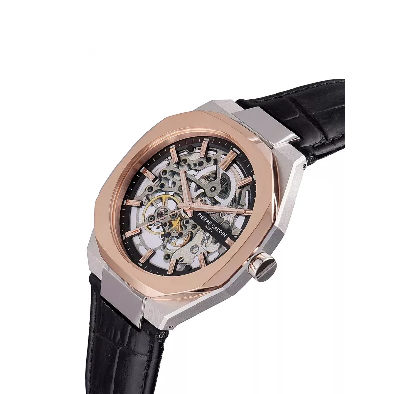 Pierre Cardin Vīriešu kvarca analogais pulkstenis CF.1002.LB.2 42mm Nerūsējošais tērauds Melns ciparnīca Ādas siksniņa