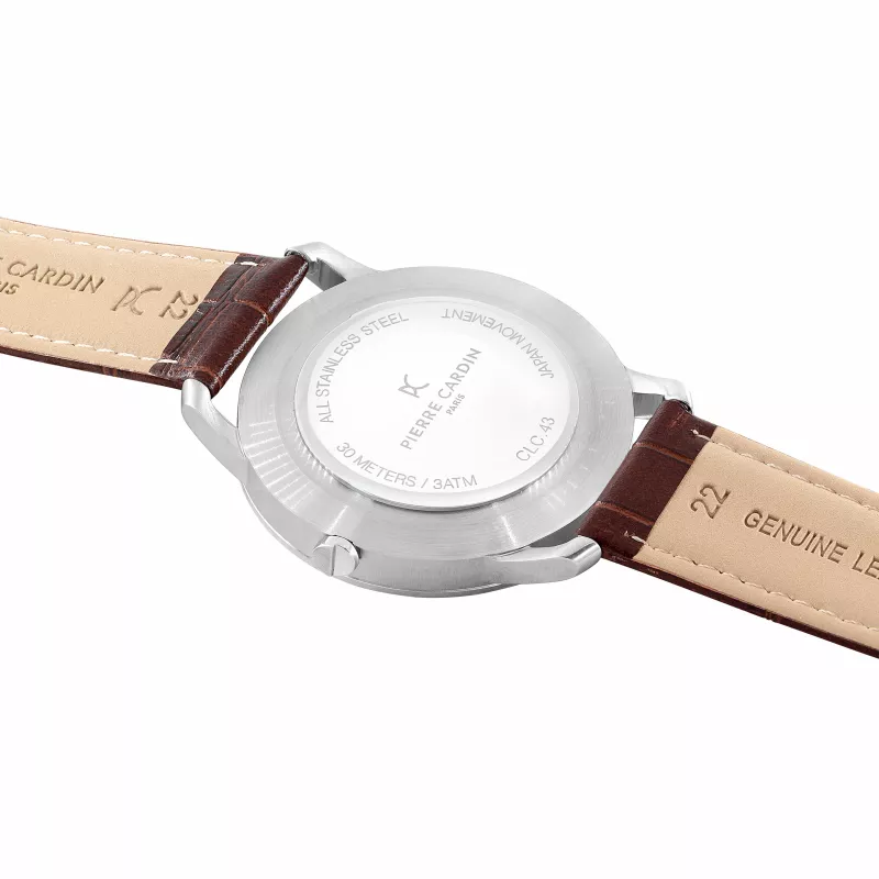 Pierre Cardin vīriešu kvarca analogais pulkstenis CLC.6000 43mm nerūsējošā tērauda korpuss melns ādas siksniņa