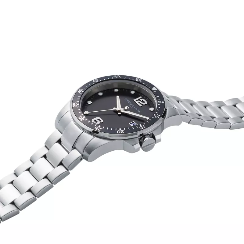 Pierre Cardin vīriešu kvarca analogais pulkstenis CNI.0026 40mm nerūsējošā tērauda korpuss, melna ādas siksniņa