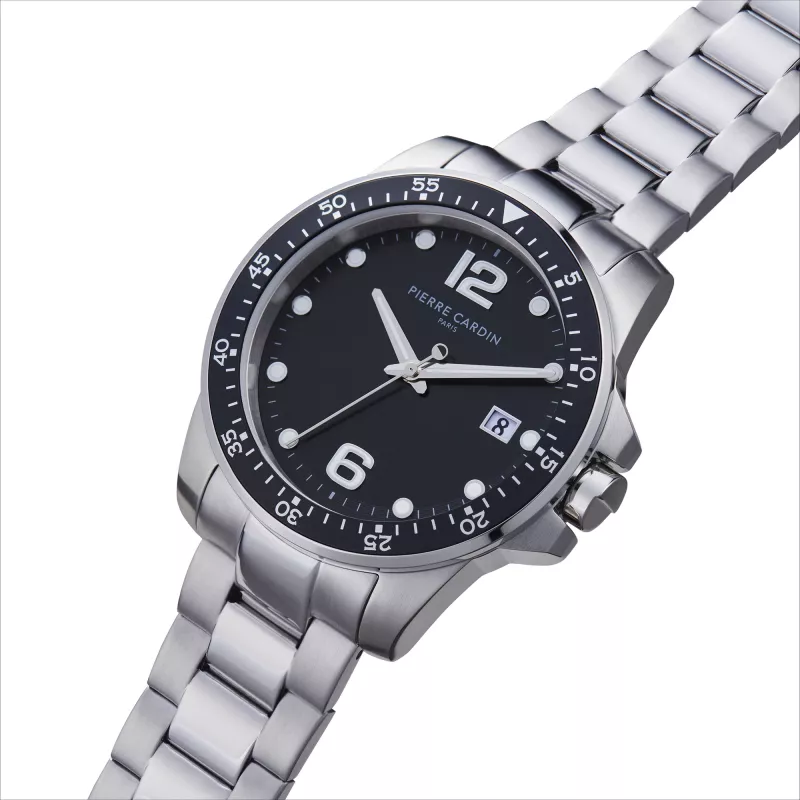 Pierre Cardin vīriešu kvarca analogais pulkstenis CNI.0026 40mm nerūsējošā tērauda korpuss, melna ādas siksniņa