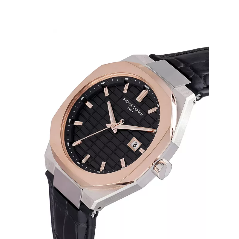 Pierre Cardin Vīriešu Pulkstenis CF.1000.LB.1 42mm Nerūsējošais Tērauds Kvarca Analogais Melns Ciparnīca Ādas Siksniņa