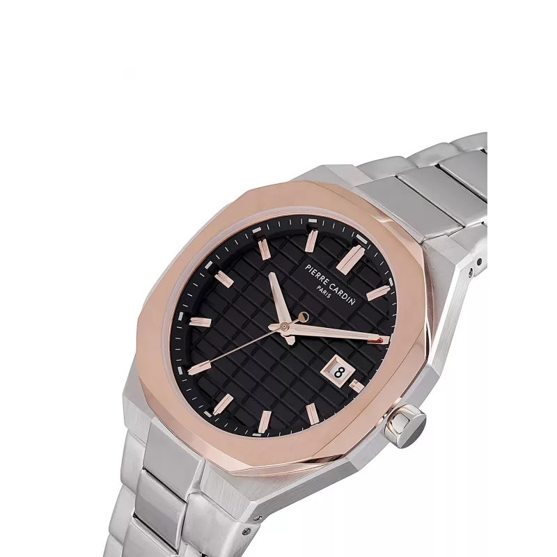 Pierre Cardin vīriešu pulkstenis CF.1000.MU 42mm kvarca analogs nerūsējošais tērauds melns ciparnīca ādas siksniņa