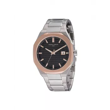 Pierre Cardin vīriešu pulkstenis CF.1000.MU 42mm kvarca analogs nerūsējošais tērauds melns ciparnīca ādas siksniņa