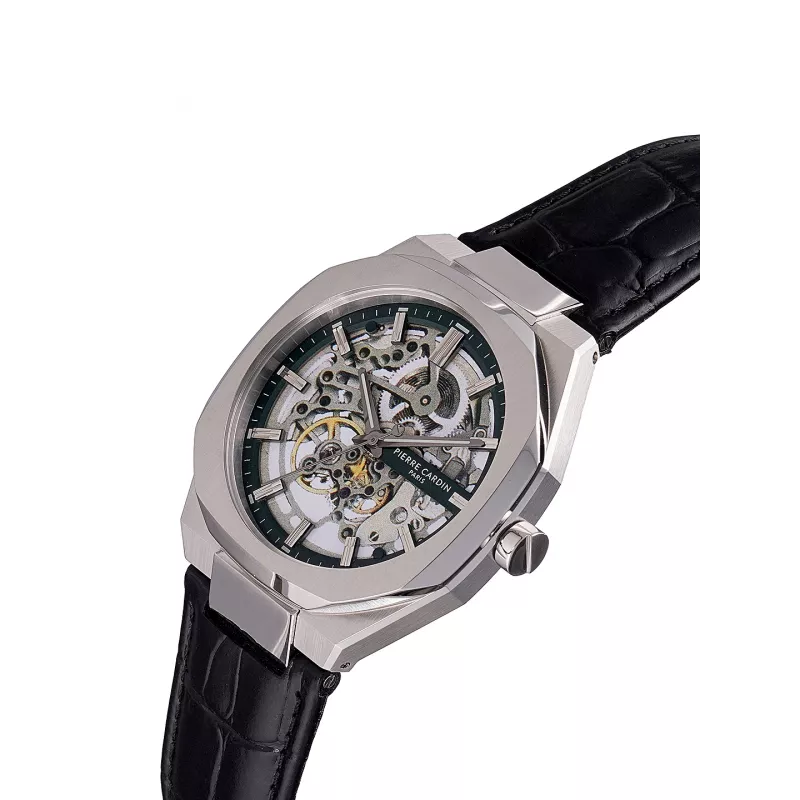 Pierre Cardin Vīriešu pulkstenis CF.1002.LB.4 42mm Nerūsējošais tērauds Kvarca analogs Melns ciparnīca Ādas siksniņa