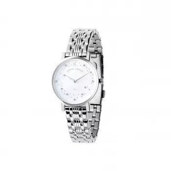 Pierre Cardin Sieviešu kvarca analogais pulkstenis CCM.0550 32mm nerūsējošā tērauda korpuss, sudraba ciparnīca, melna ādas siksniņa