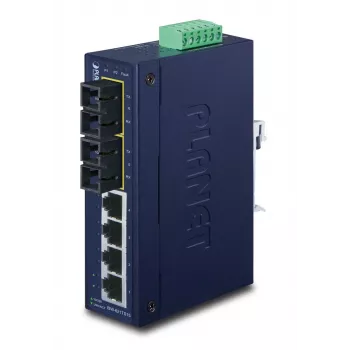 PLANET ISW-621TS15 Industrial Unmanaged L2 Fast Ethernet Switch ar 4x 10/100 + 2x 100Base-FX SC Multi-mode, DIN-Rail/Sienas montāža, -40 līdz 75°C