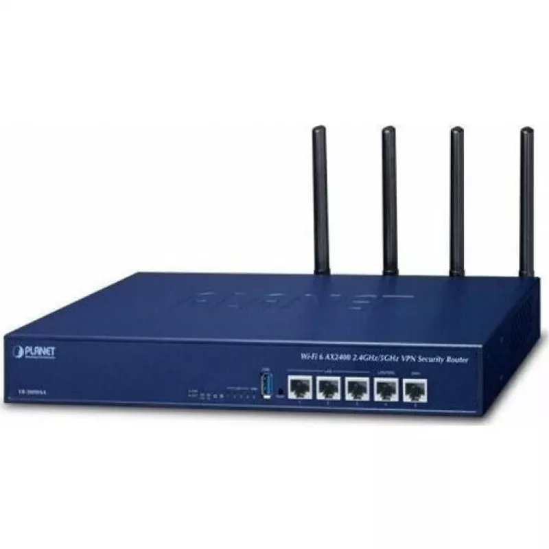 PLANET VR-300W6A Enterprise Wi-Fi 6 AX3000 divjoslu Gigabit maršrutētājs ar VPN, VLAN, QoS, HA, AP kontrolieri, 2x WAN SD-WAN, 3x LAN