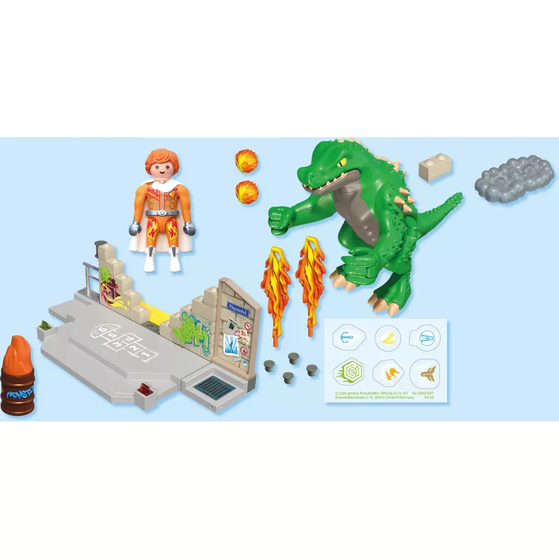 PLAYMOBIL 71831 Dino Rise Heroes: Helden-Showdown mit der Riesenechse Action Adventure Playset, Multi-colored